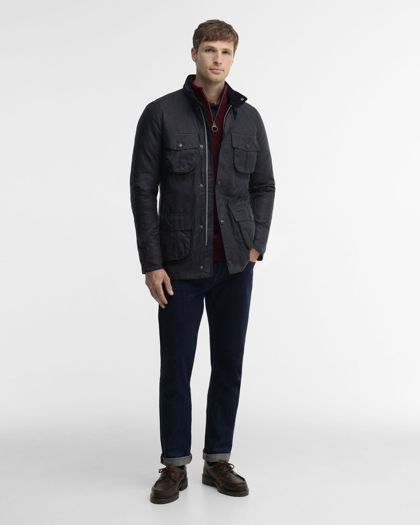Barbour Corbridge Waxed Jacket Navy - styled