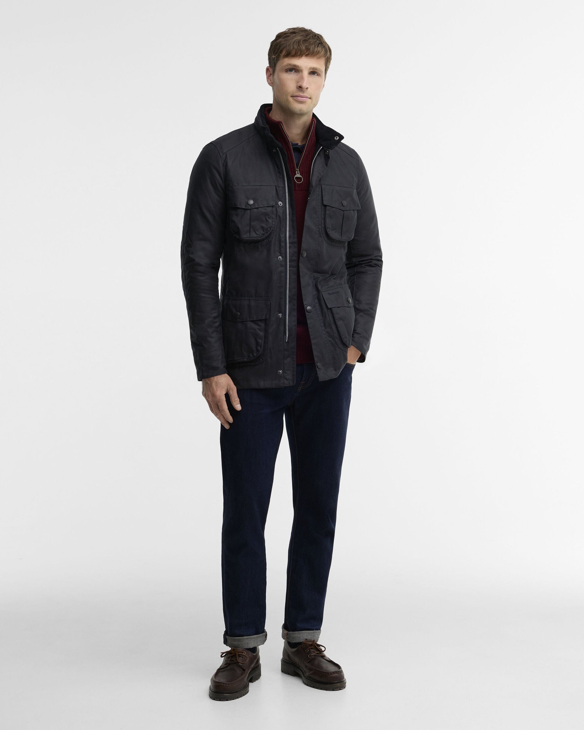 Barbour Corbridge Waxed Jacket Navy - styled