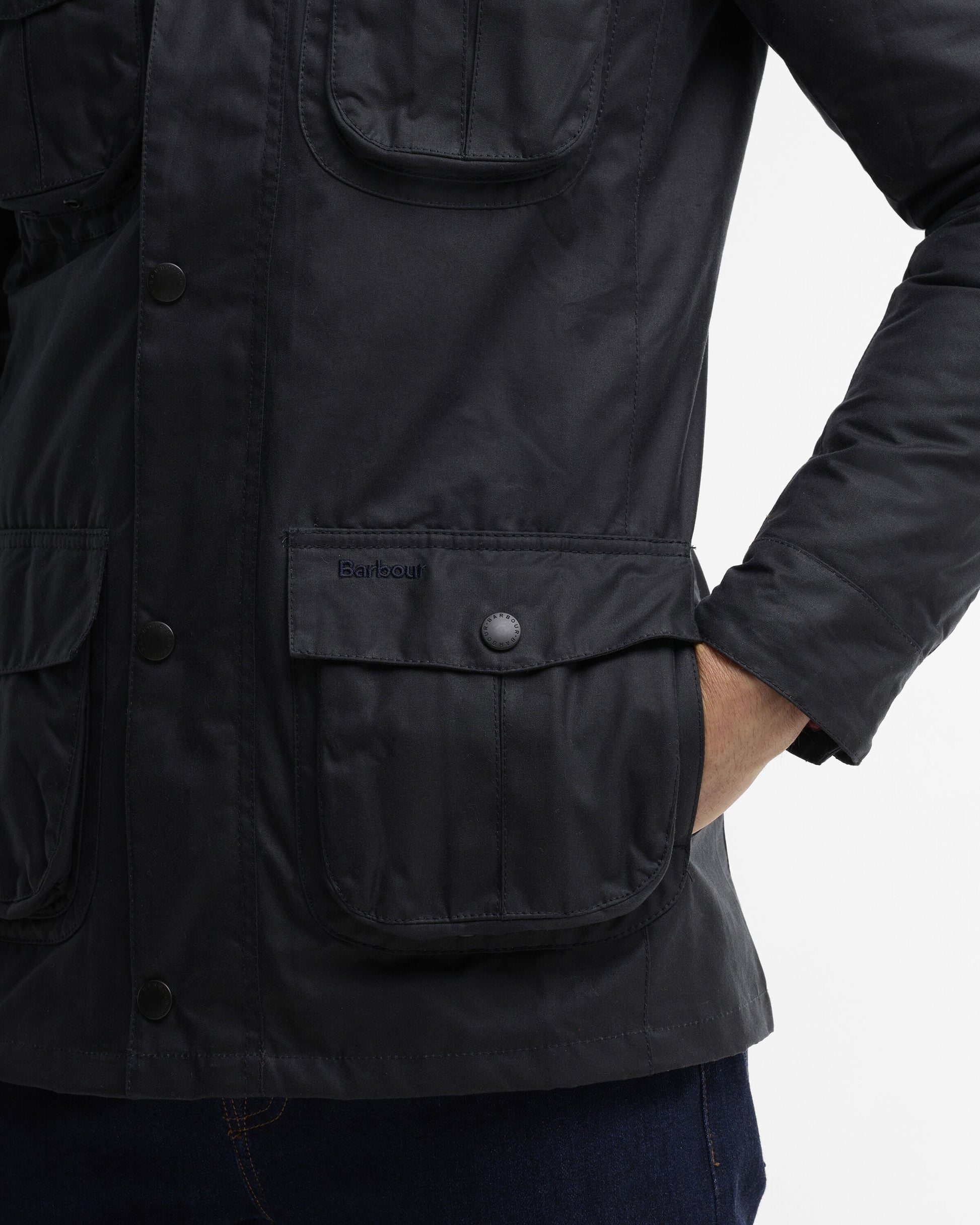 Barbour Corbridge Waxed Jacket Navy - detail