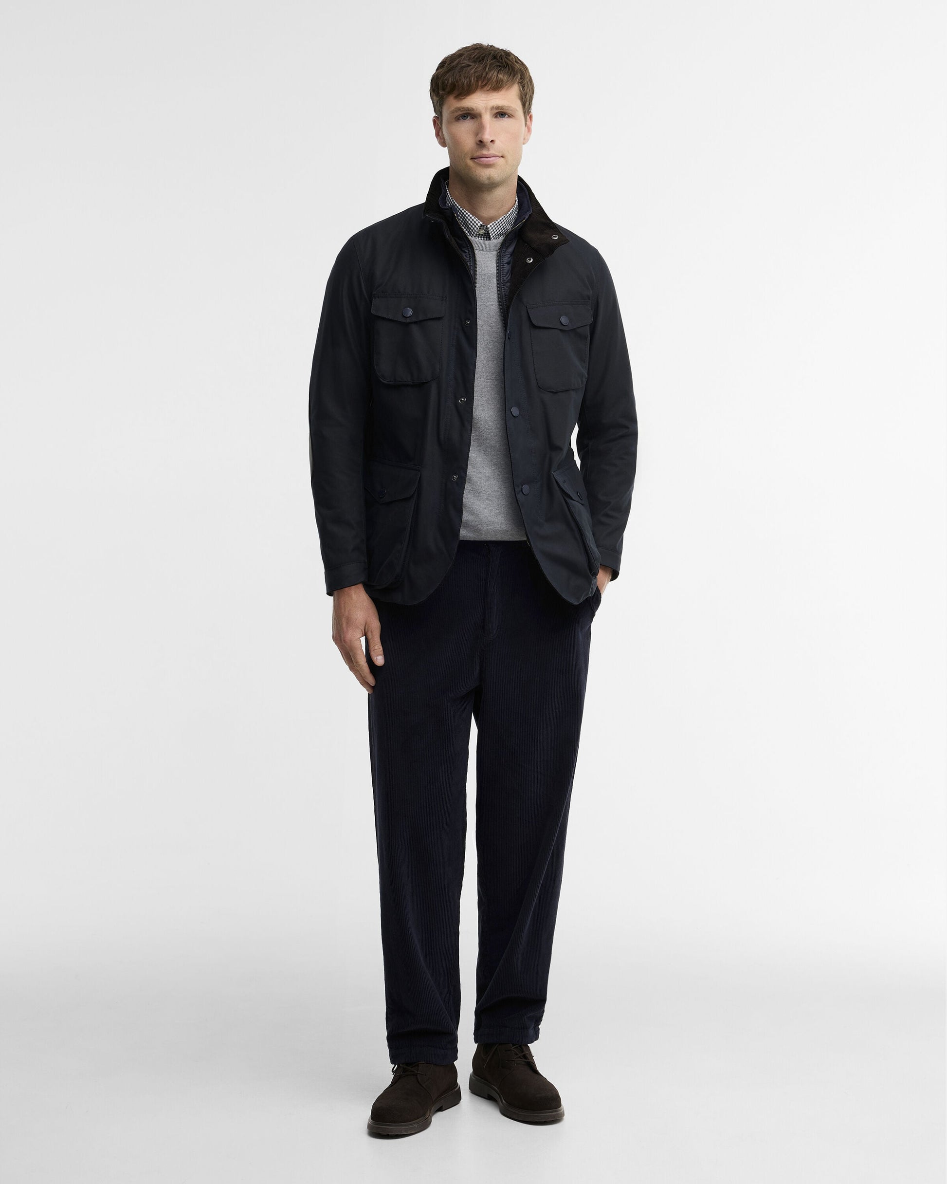 Barbour Ogston Waxed Jacket Navy - styled