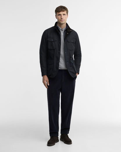 Barbour Ogston Waxed Jacket Navy - styled