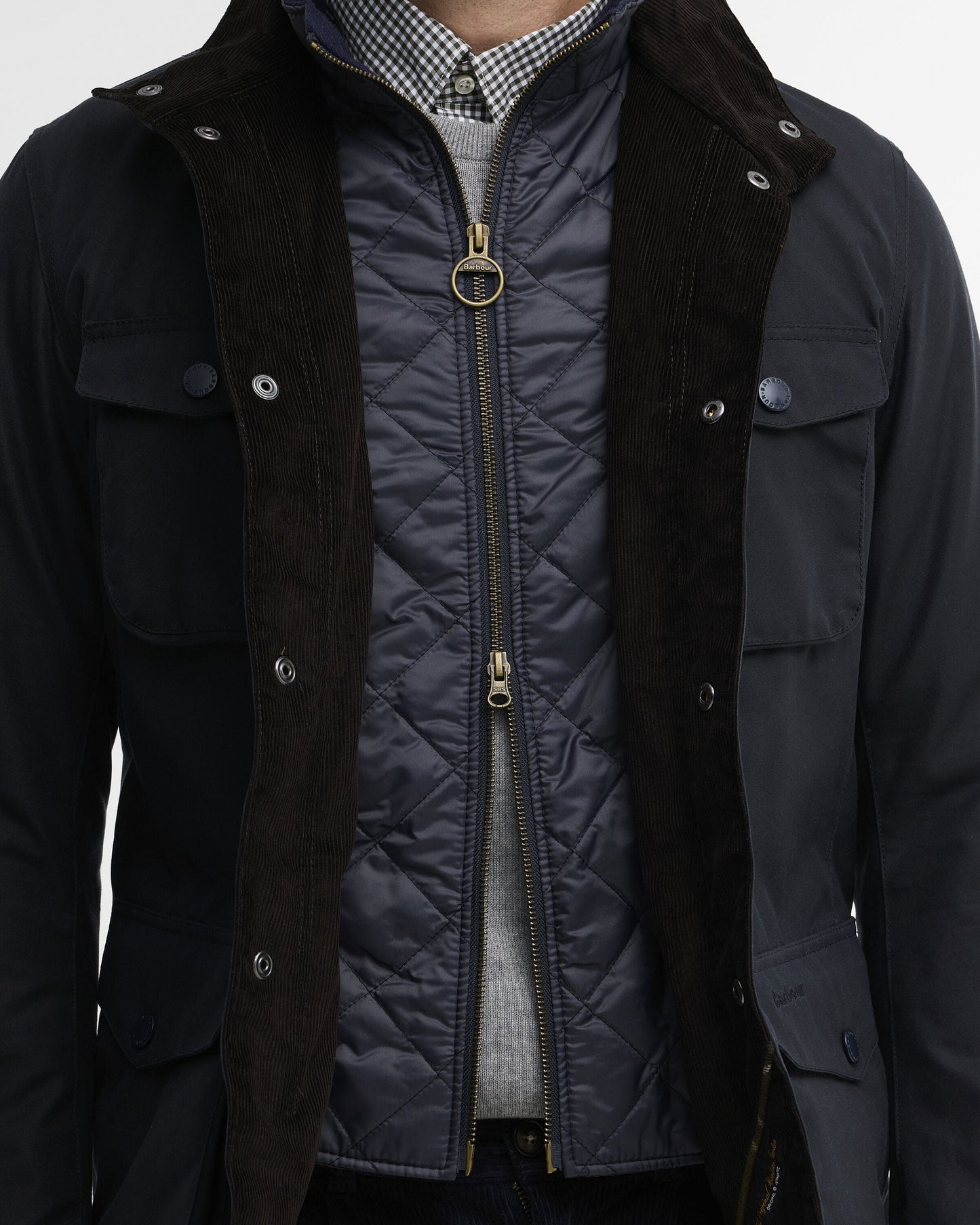 Barbour Ogston Waxed Jacket Navy - detail