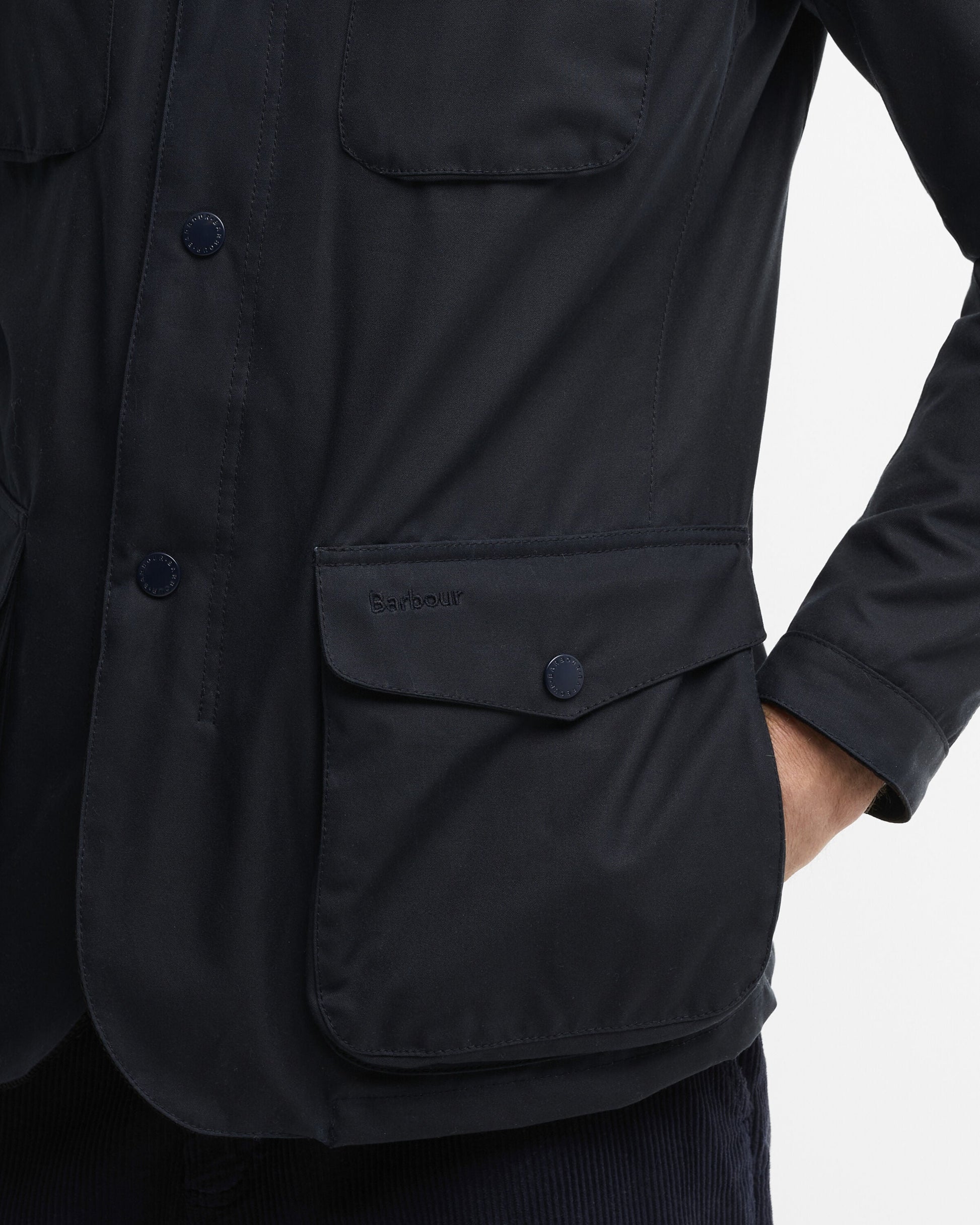 Barbour Ogston Waxed Jacket Navy - detail