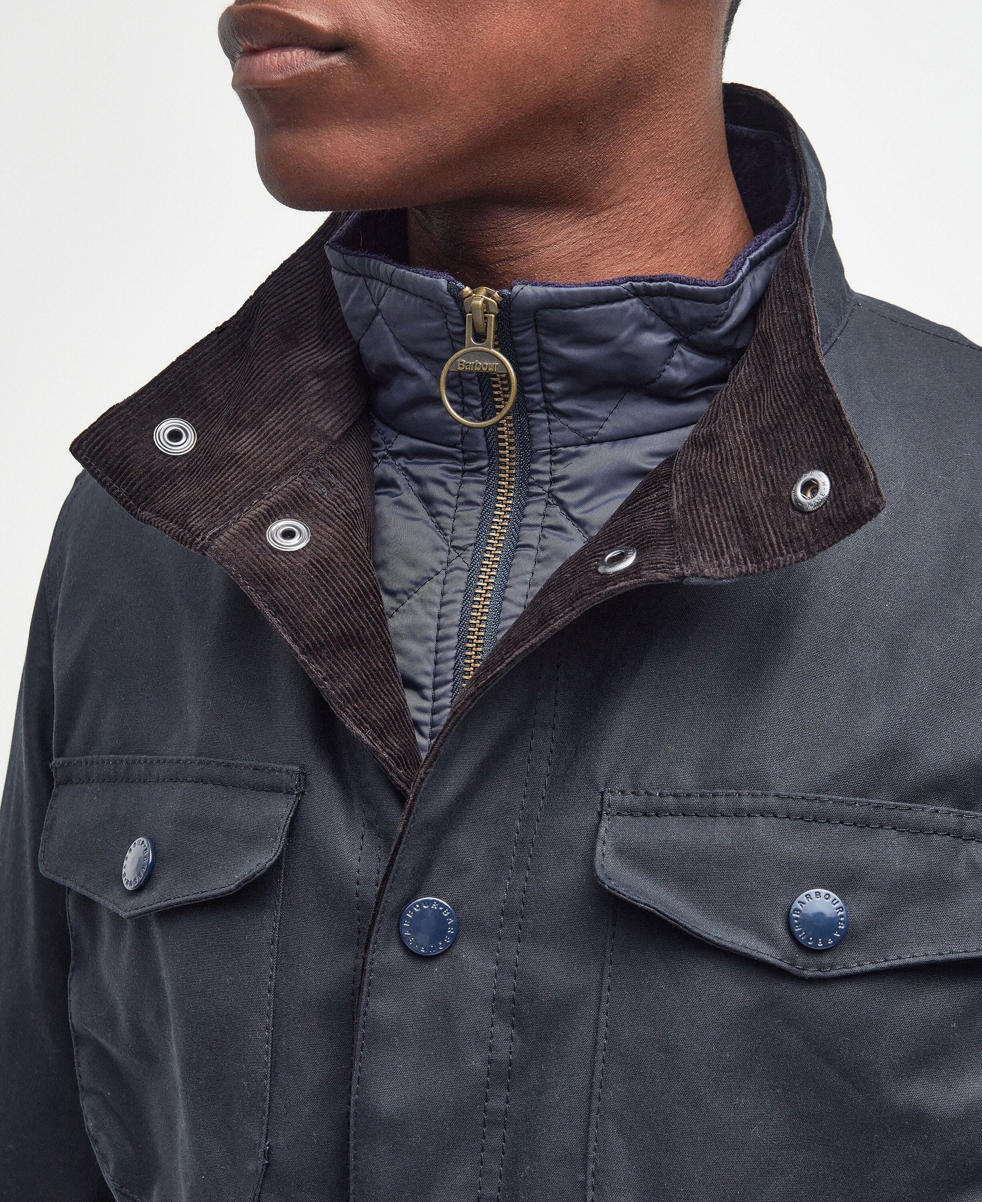 Barbour Ogston Waxed Jacket Navy - detail