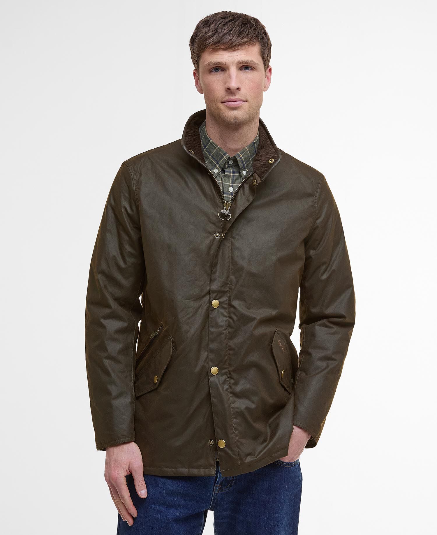 Barbour Prestbury Waxed Jacket Olive - front