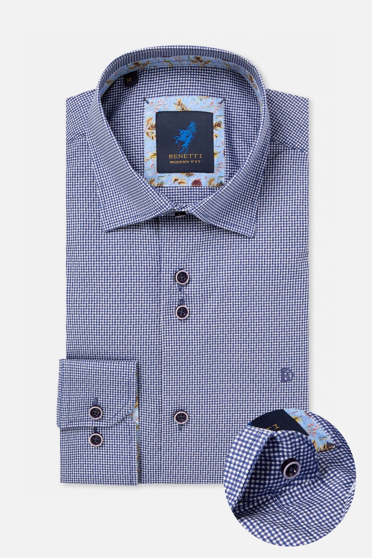Benetti Rega Micro-Check Shirt NAVY RegaNavy001