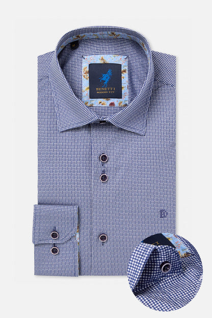 Benetti Rega Micro-Check Shirt NAVY RegaNavy001