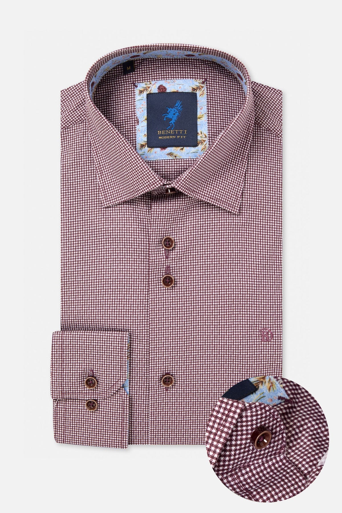 Benetti Rega Micro-Check Shirt PLUM RegaPlum001