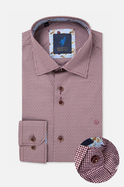 Benetti Rega Micro-Check Shirt PLUM RegaPlum001