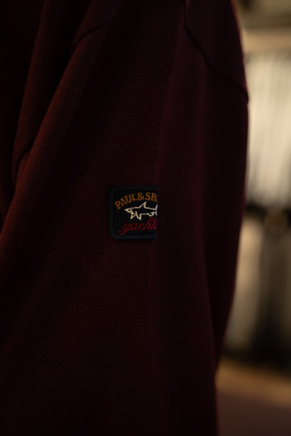 Paul & Shark Merino Wool V-neck With Iconic Badge C0P1041 - Dark Red RylesWebsiteProductPhoto-015