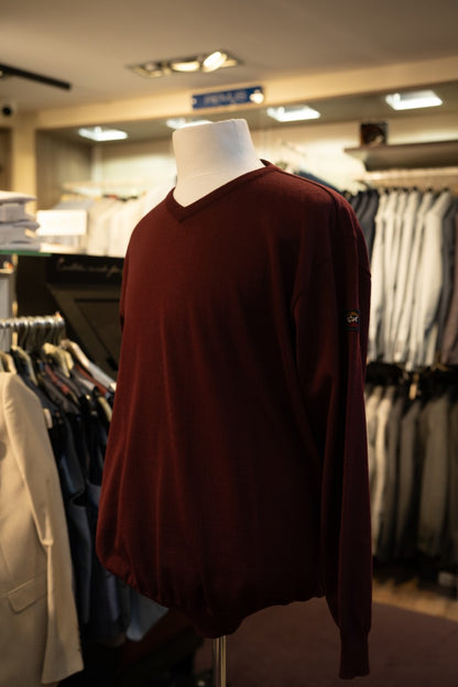 Paul & Shark Merino Wool V-neck With Iconic Badge C0P1041 - Dark Red RylesWebsiteProductPhoto-016