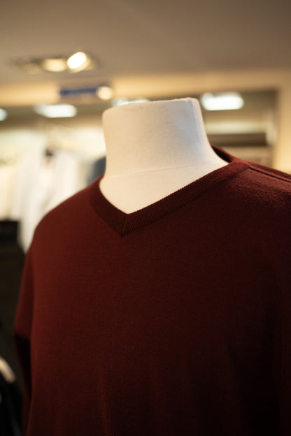 Paul & Shark Merino Wool V-neck With Iconic Badge C0P1041 - Dark Red RylesWebsiteProductPhoto-017411