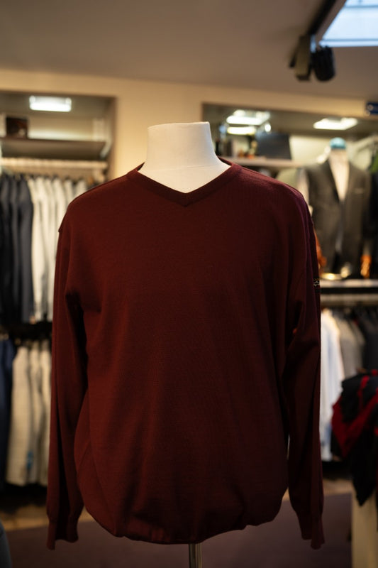 Paul & Shark Merino Wool V-neck With Iconic Badge C0P1041 - Dark Red RylesWebsiteProductPhoto-018