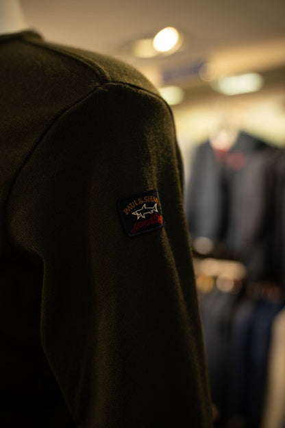 Paul & Shark Merino Wool Crew Neck with Iconic Badge C0p1040 - Dark Green RylesWebsiteProductPhoto-075044_62a52466-9bdd-4011-991a-a83a9035f52c