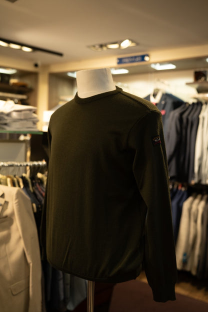 Paul & Shark Merino Wool Crew Neck with Iconic Badge C0p1040 - Dark Green RylesWebsiteProductPhoto-076_57053ac9-c94a-469c-8703-4138226d0b01