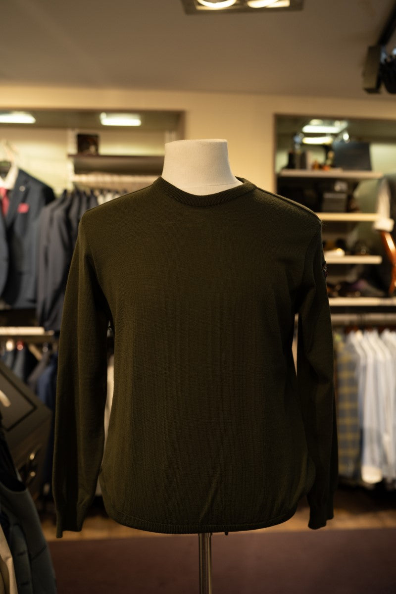 Paul & Shark Merino Wool Crew Neck with Iconic Badge C0p1040 - Dark Green RylesWebsiteProductPhoto-077_3e5c0369-0cbc-4db6-a730-25dd92bcfd56