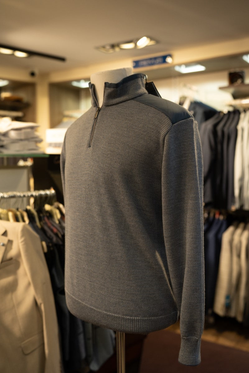 Paul & Shark Half-zip Typhoon® Platinum Sweater in Soft Cool Touch Wool - Vapor Blue RylesWebsiteProductPhoto-084