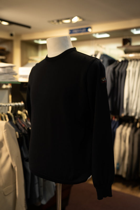 Paul & Shark Merino Wool Crew Neck with Iconic Badge C0P1040 - Black RylesWebsiteProductPhoto-088