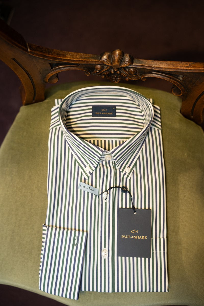 Paul & Shark Long Sleeve Cotton Shirt 15313051 - Green/Blue Stipe RylesWebsiteProductPhoto-136