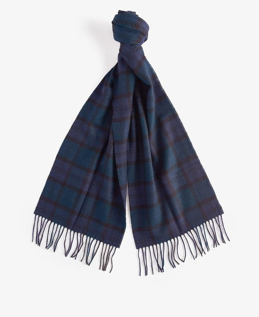 Barbour Tartan Lambswool Scarf in Navy - front