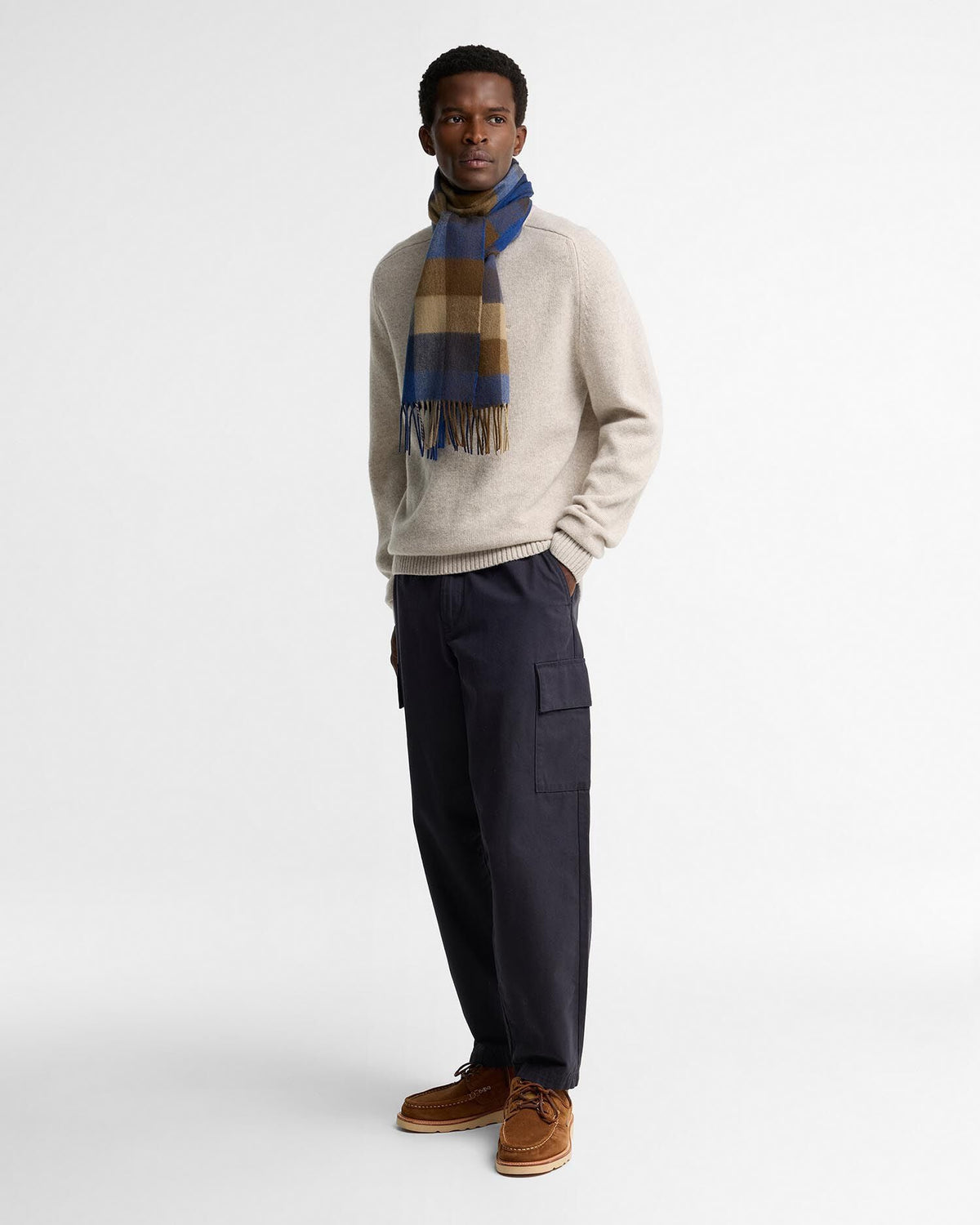 Barbour Large Tattersall Lambswool Scarf - Navy Mix USC0005NY91_03getthelook