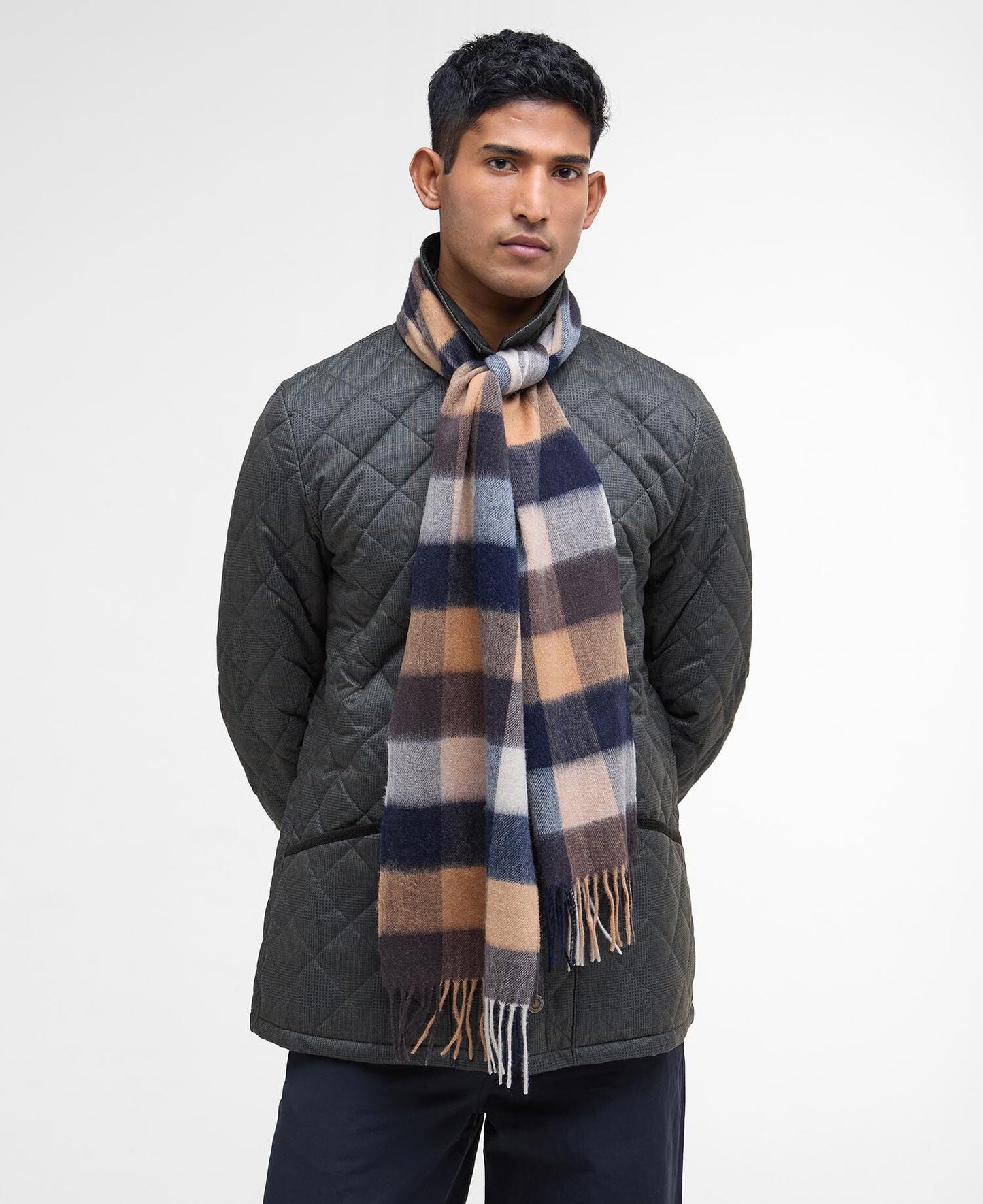 Barbour Large Tattersall Scarf in Tan - front
