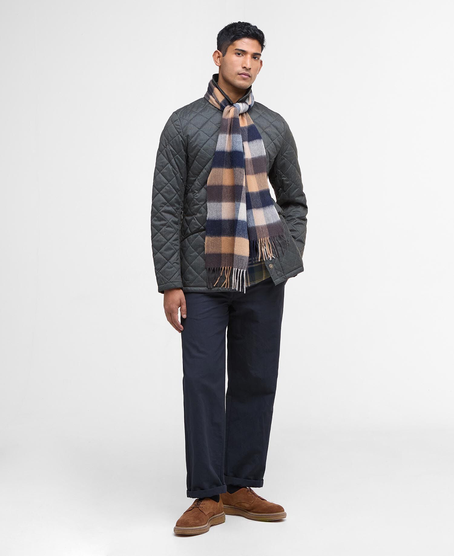 Barbour Large Tattersall Scarf in Tan - detail
