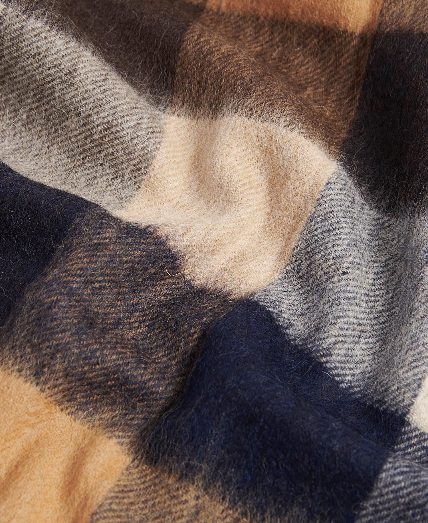 Barbour Large Tattersall Scarf in Tan - fabric detail