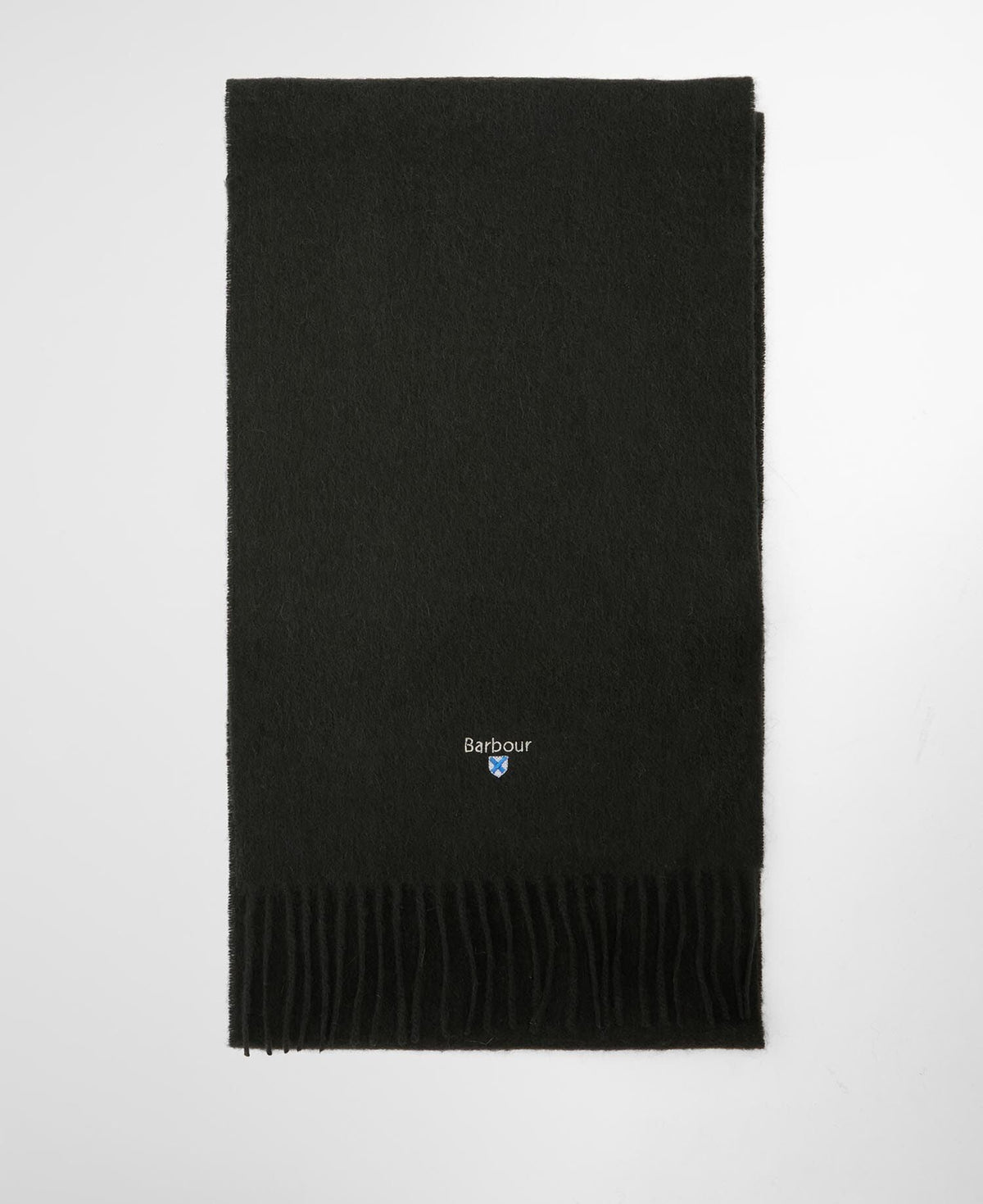 Barbour Plain Lambswool Scarf in Forest - styled
