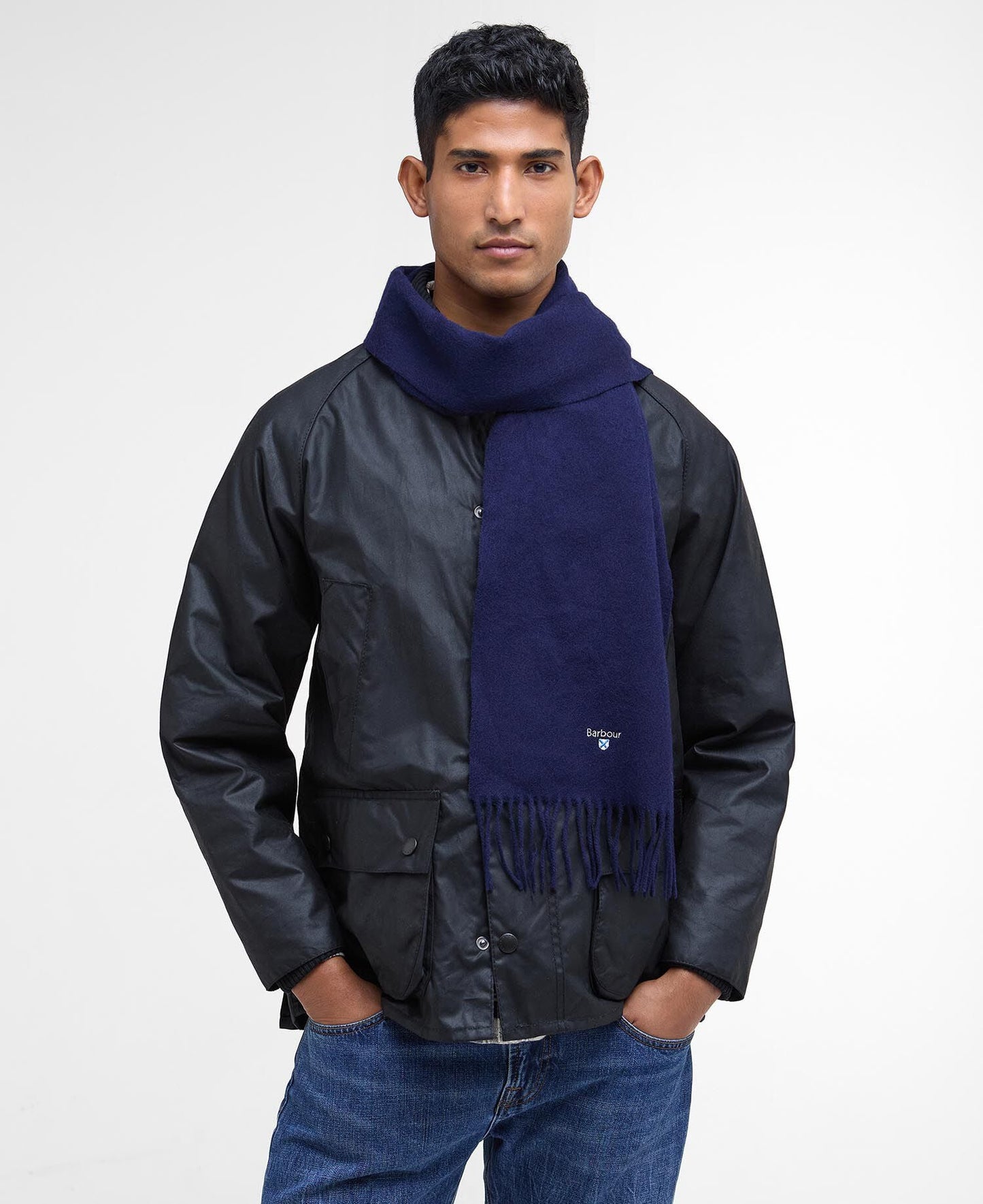 Barbour Plain Lambswool Scarf in Navy - flat