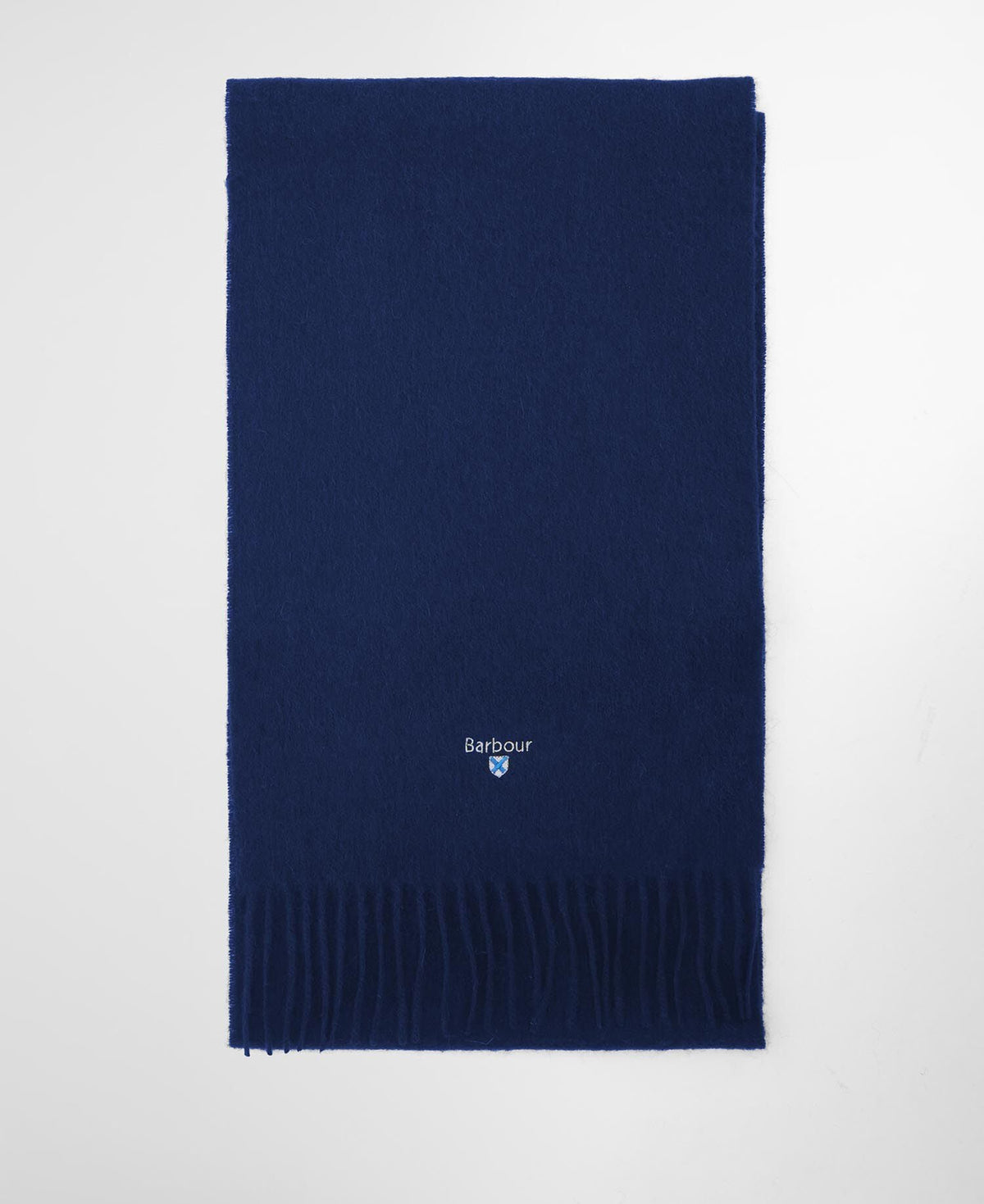 Barbour Plain Lambswool Scarf in Navy - styled