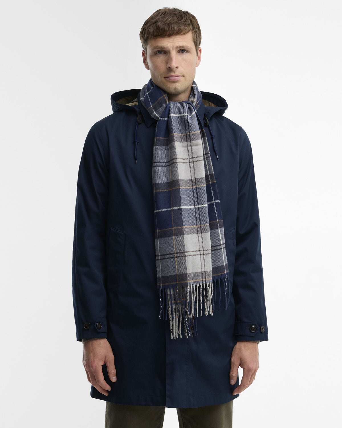 Barbour Galingale Tartan Scarf in Grey - flat