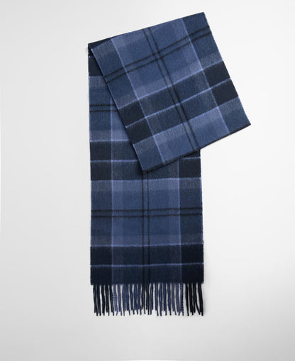 Barbour Mineral Tartan Wool Cashmere Scarf in Midnight - front