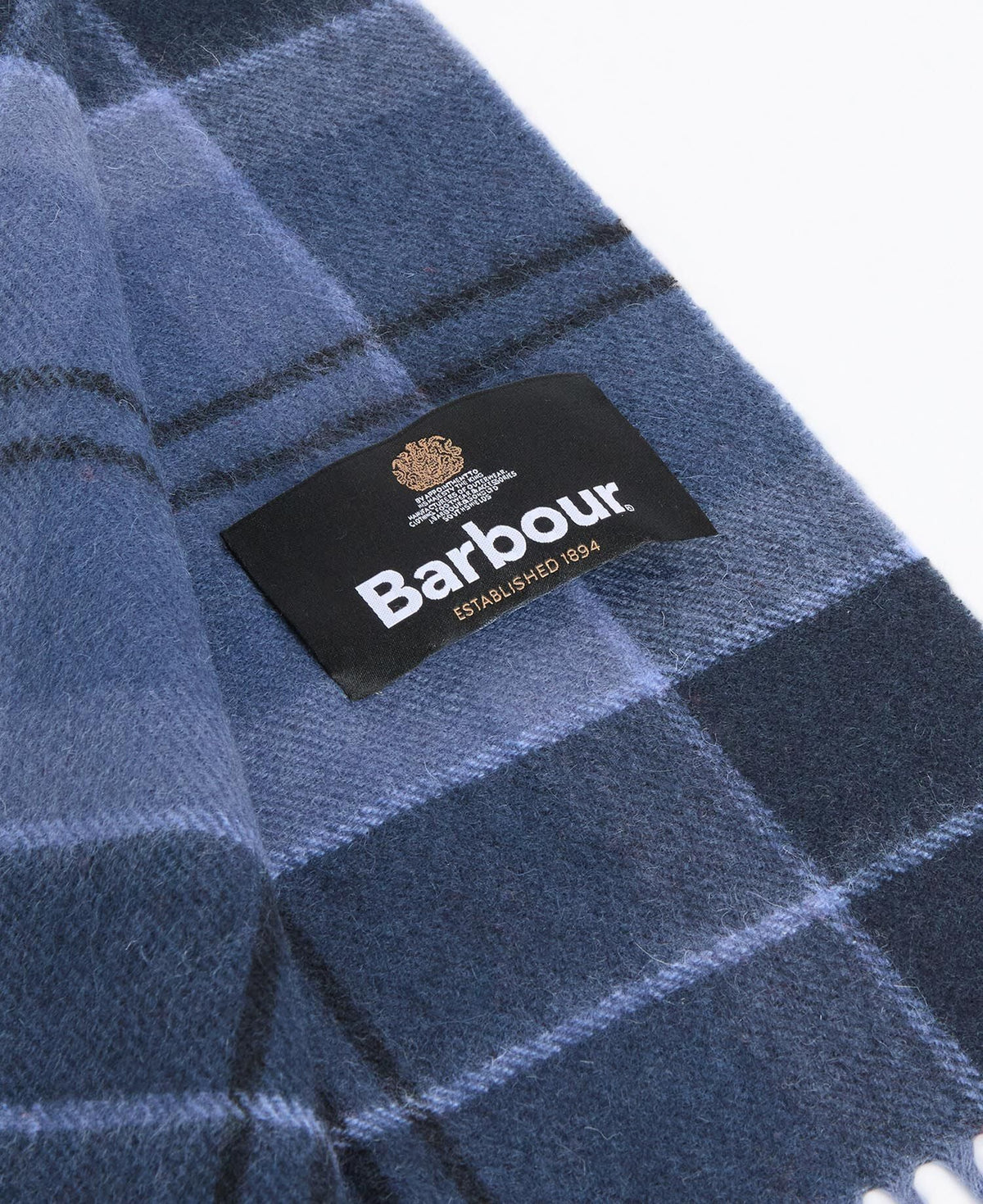 Barbour Mineral Tartan Wool Cashmere Scarf in Midnight - back