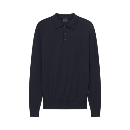 Bugatti 7130 Knitted Long-Sleeved Polo - Navy bug_7130_25540f_390_f