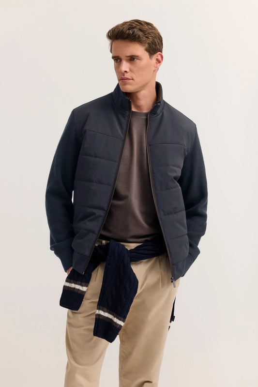 Bugatti 7600 Hybrid Quilted-Front Cardigan - Navy bug_7600_25556F_390_model-f_1983