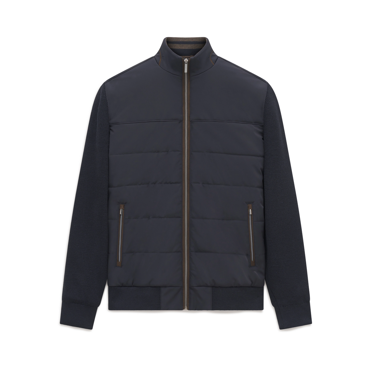 Bugatti 7600 Hybrid Quilted-Front Cardigan - Navy bug_7600_25556f_390_f
