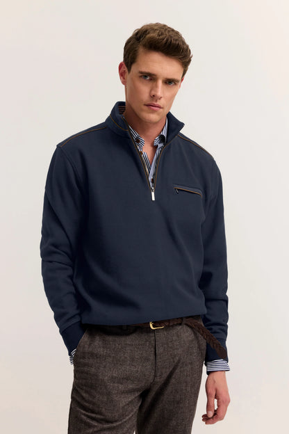 Bugatti 8500 Troyer-Collar Sweat Jacket - Navy bug_8500_25050F_390_model-f_0757