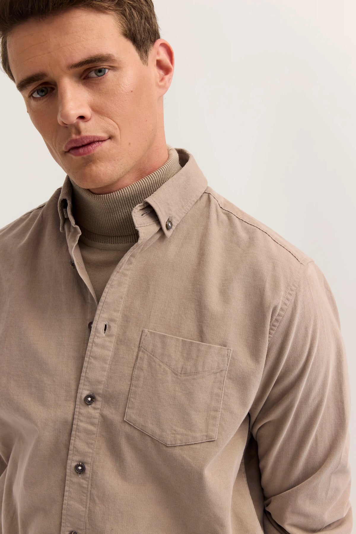 Bugatti 9350 Corduroy Button-Down Shirt - Beige bug_9350_28811F_40_add3_0787