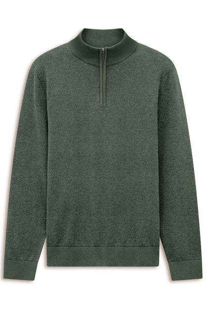 Bugatti 7500 Cotton Half-Zip Troyer - Moss bugatti-7500-25529f-150-f-v2