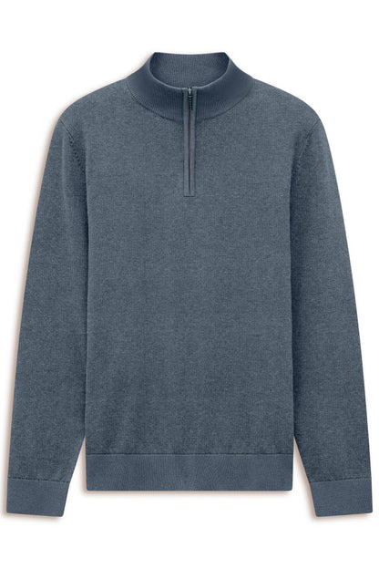 Bugatti 7500 Cotton Half-Zip Troyer - Blue-Grey bugatti-7500-25529f-340-f-v2