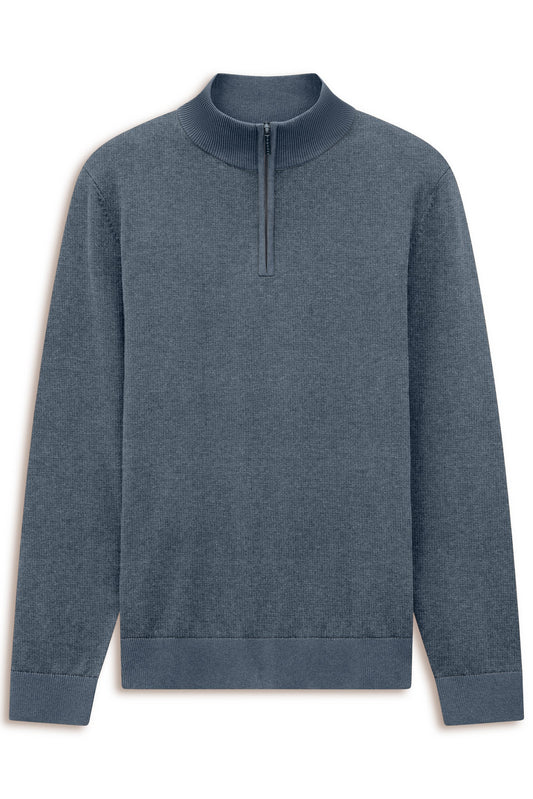 Bugatti 7500 Cotton Half-Zip Troyer - Blue-Grey bugatti-7500-25529f-340-f-v2