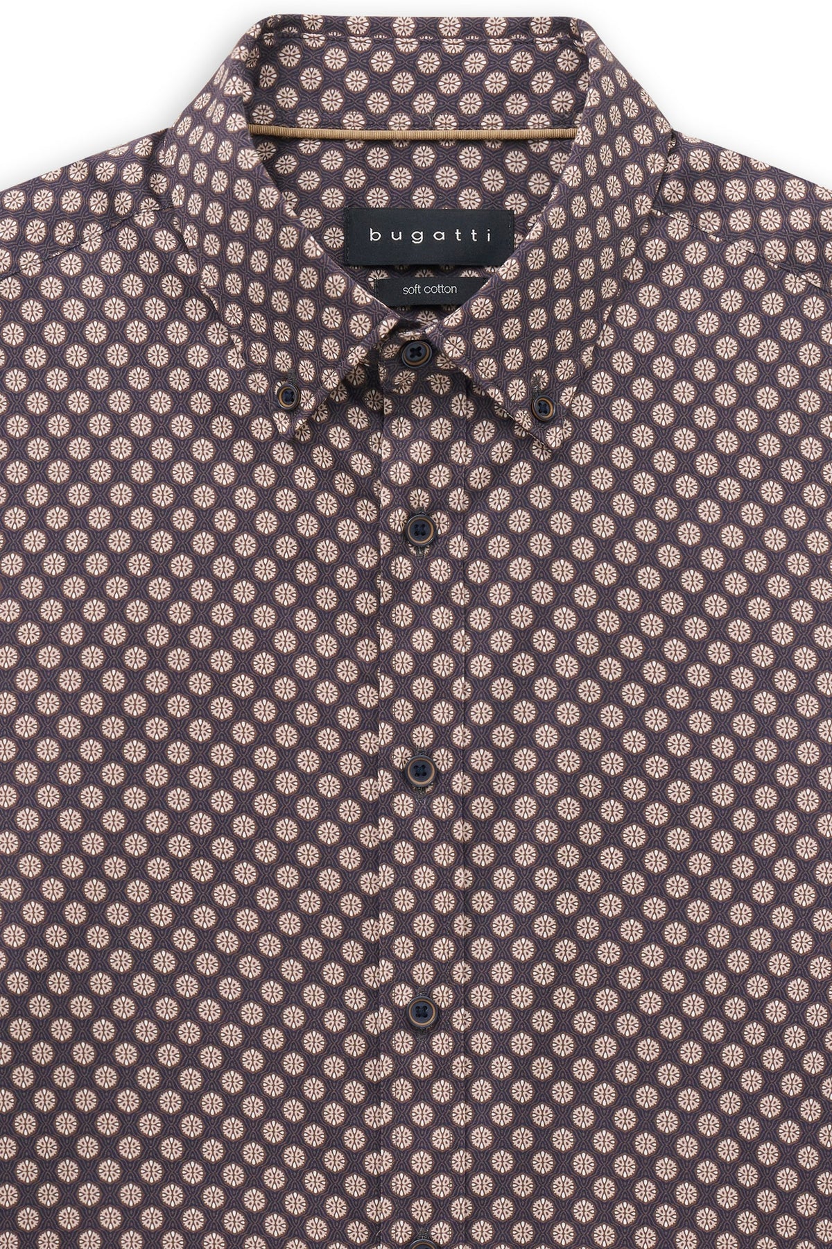 Bugatti 9350 Printed Button-Down Shirt - Beige bugatti-9350-28504f-40-add1-v2