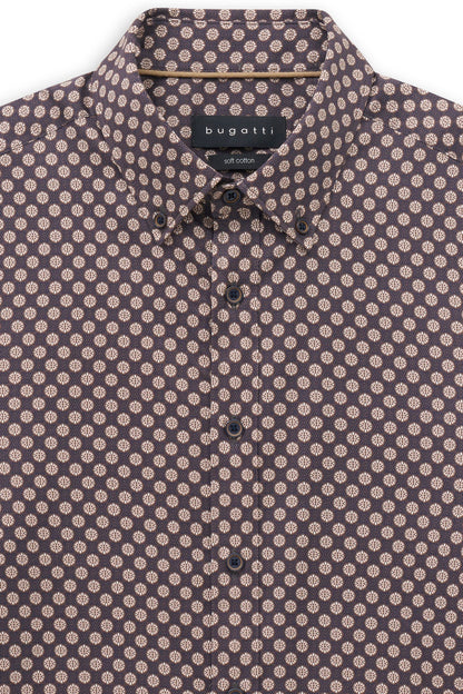 Bugatti 9350 Printed Button-Down Shirt - Beige bugatti-9350-28504f-40-add1-v2