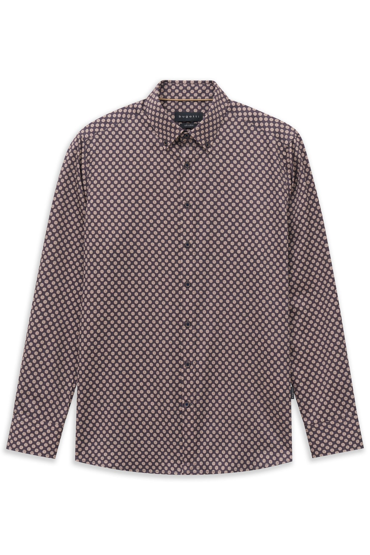 Bugatti 9350 Printed Button-Down Shirt - Beige bugatti-9350-28504f-40-f-v2