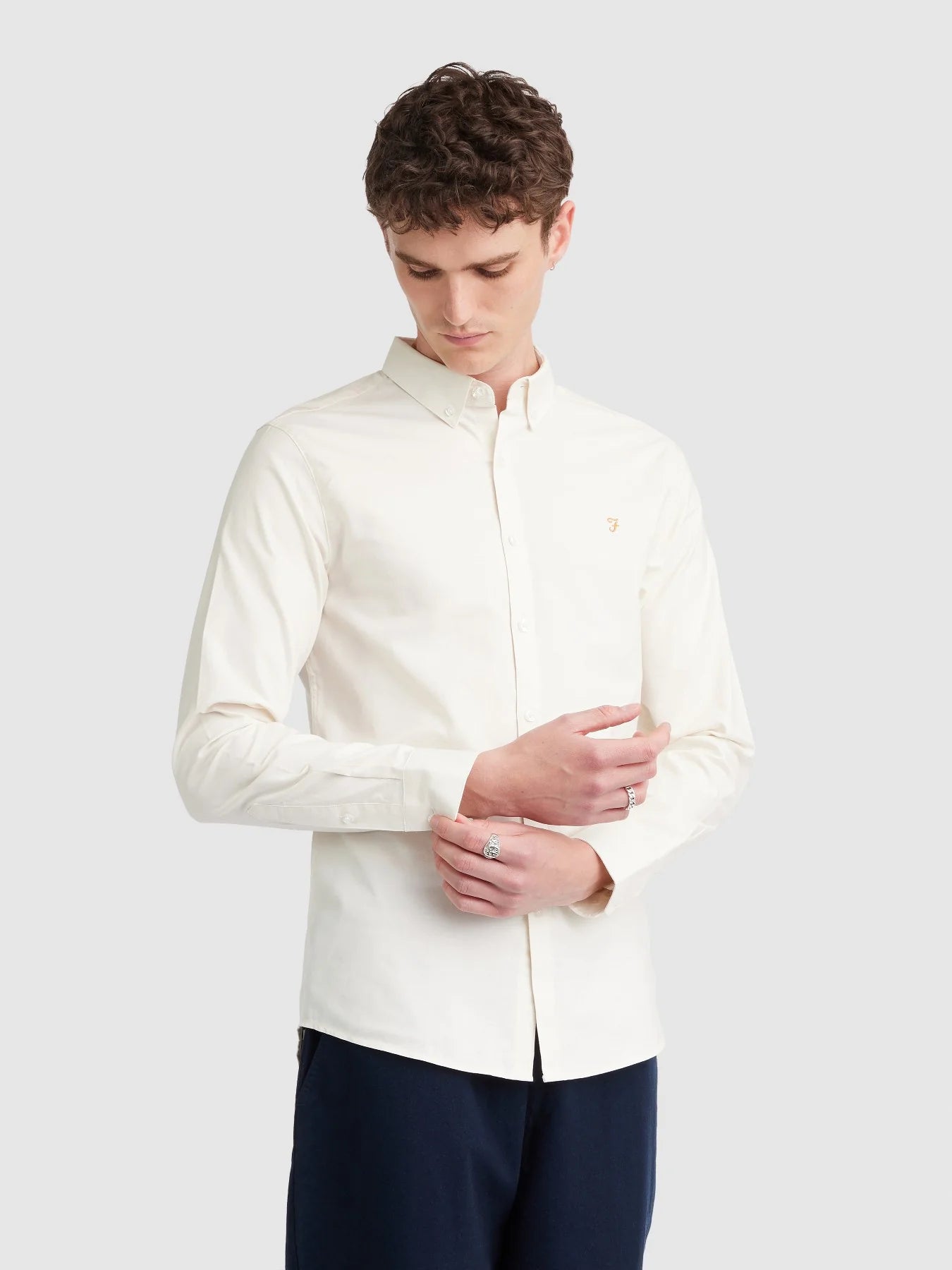 Farah Brewer Slim Fit Organic Cotton Oxford Shirt -Ecru f4wsb060_280-1