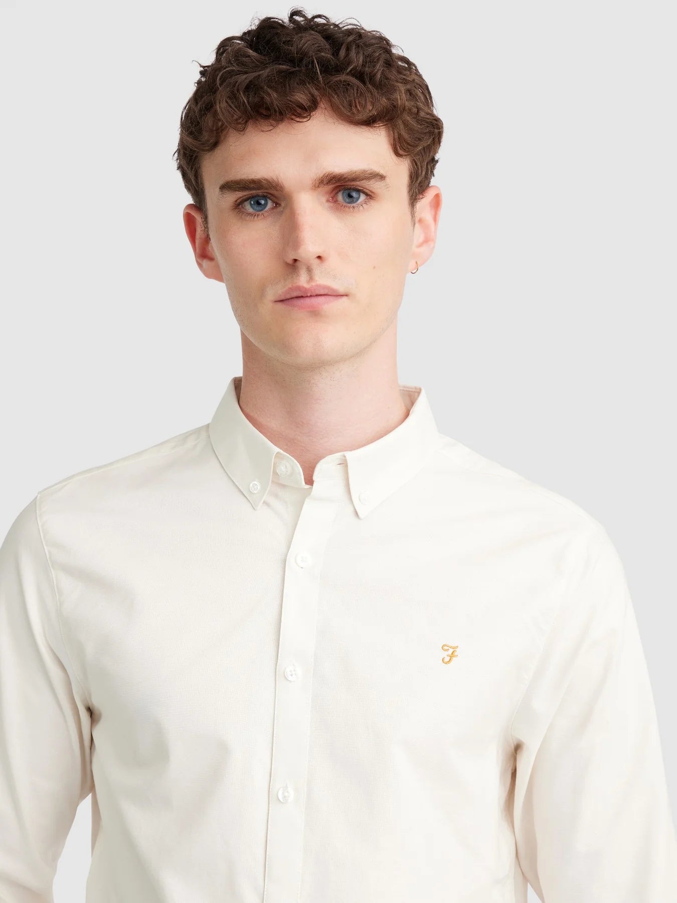 Farah Brewer Slim Fit Organic Cotton Oxford Shirt -Ecru f4wsb060_280-4