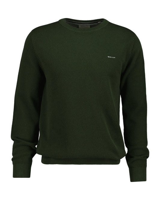 Gant Cotton Piqué Crew Neck Sweater - Country Green gant_8040521_360-1