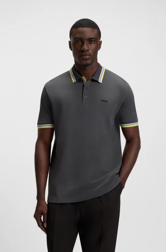 Hugo Boss Paddy Polo Shirt in Cotton Piqué With Logo Undercollar - Dark Gray hbeu50469055_029_350