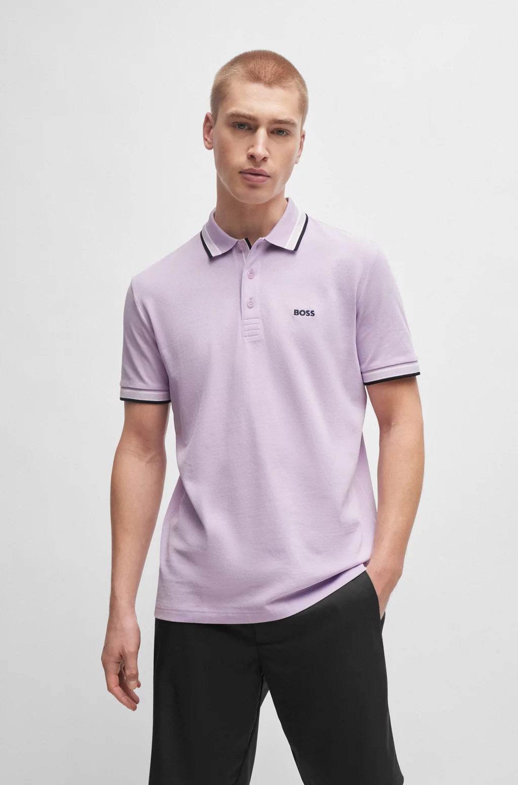Hugo Boss Cotton-Piqué Polo Shirt With Contrast Logo - Open Purple hbeu50469055_544_350